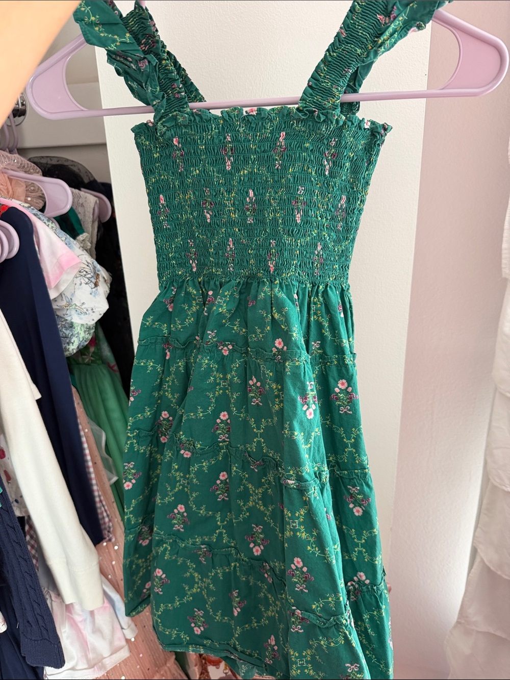 Hill House Green Floral Smocked Sundress